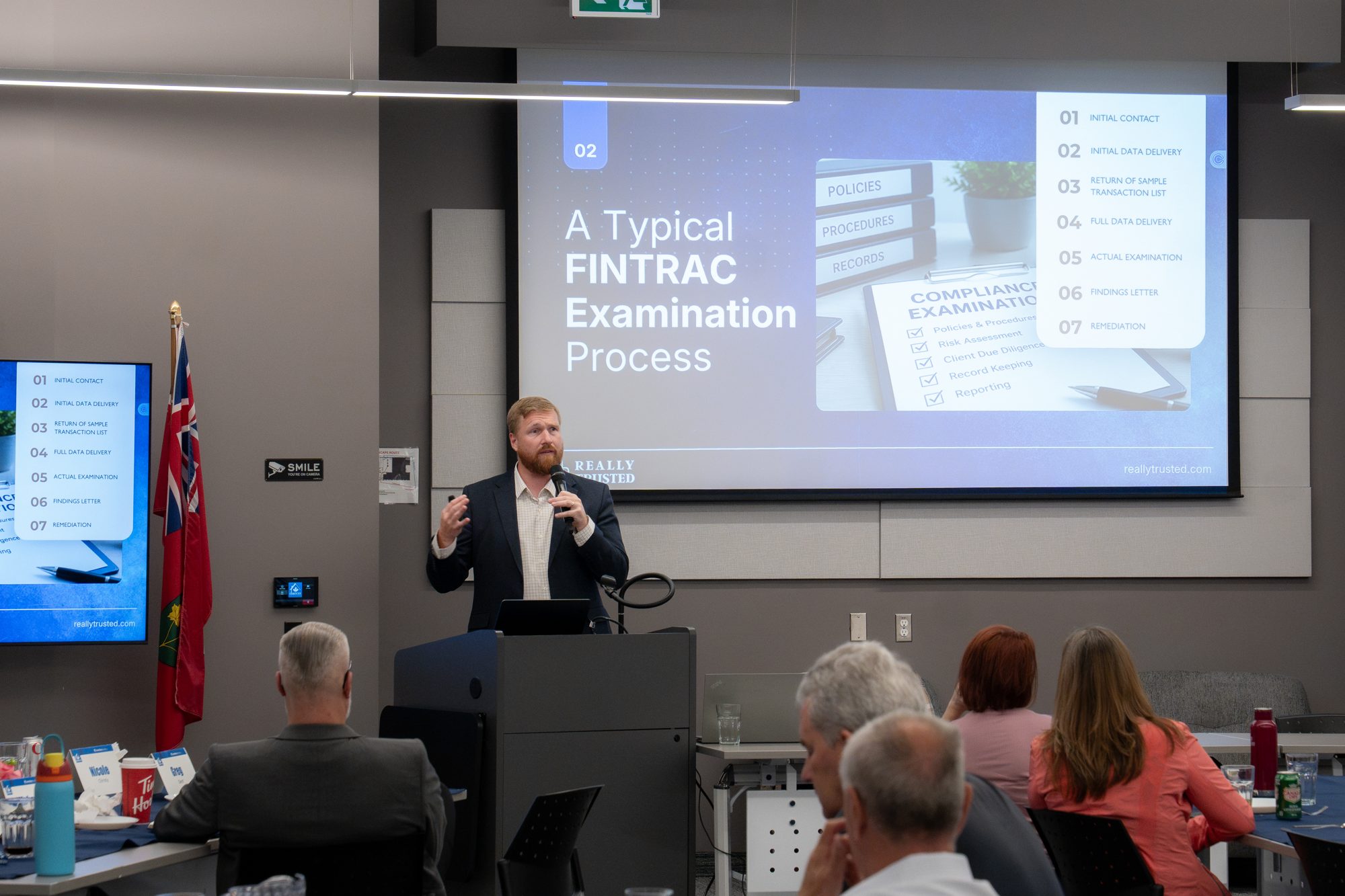 Greg Dent presenting 'A Typical FINTRAC Examination Process' to a seated audience